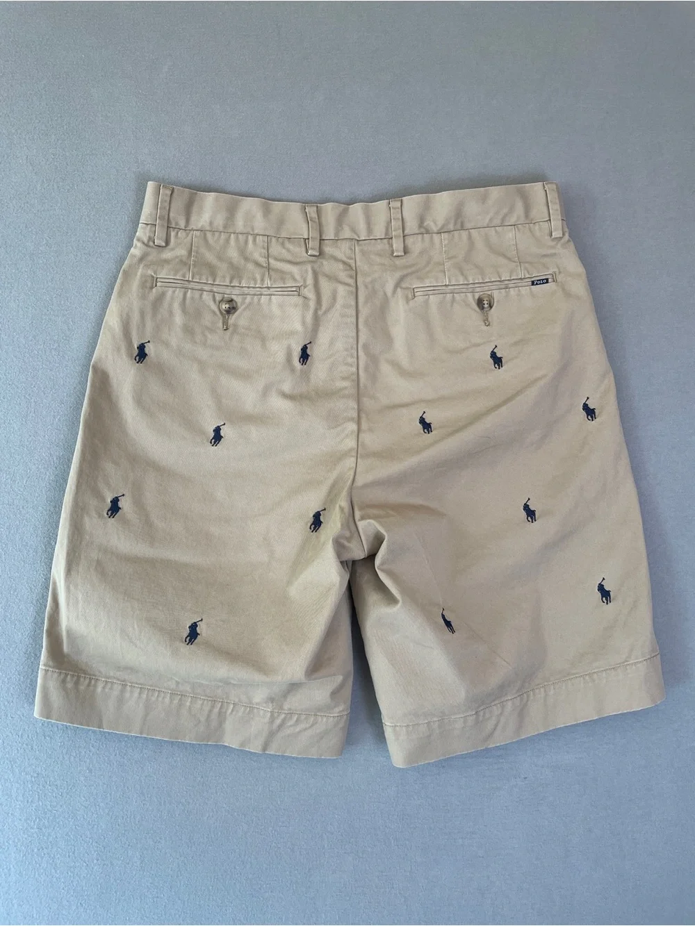 Polo by Ralph Lauren Tan Chino Shorts with Navy Pony Embroidery